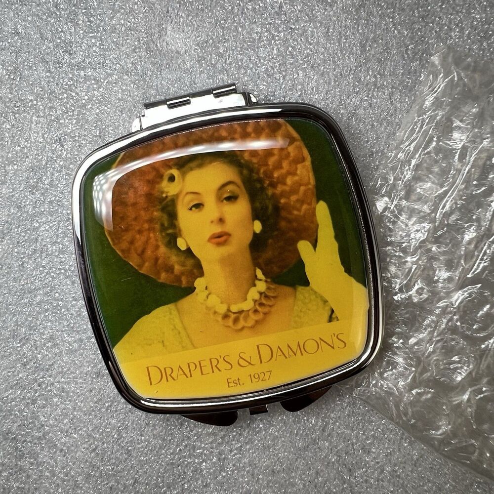 Draper's & Damon's Est 1927 Vtg Style Compact Mirror Pocket Purse Dual Silver